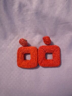 Chico's Bright Red Handwoven Square Drop Earrings
